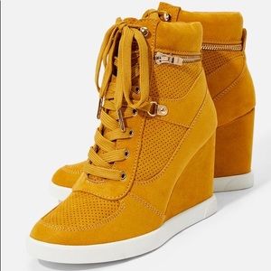 Mustard Yellow Wedge Sneakers